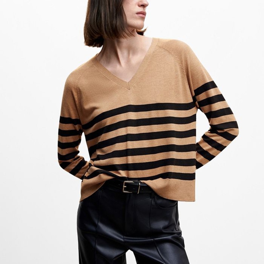 MNG Women's Striped Fine Knit Sweater 6% Cashmere